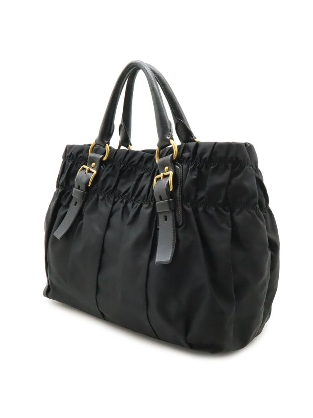 Prada Gather Tote Nylon Leather Nero Black Gold - Picture 2 of 8